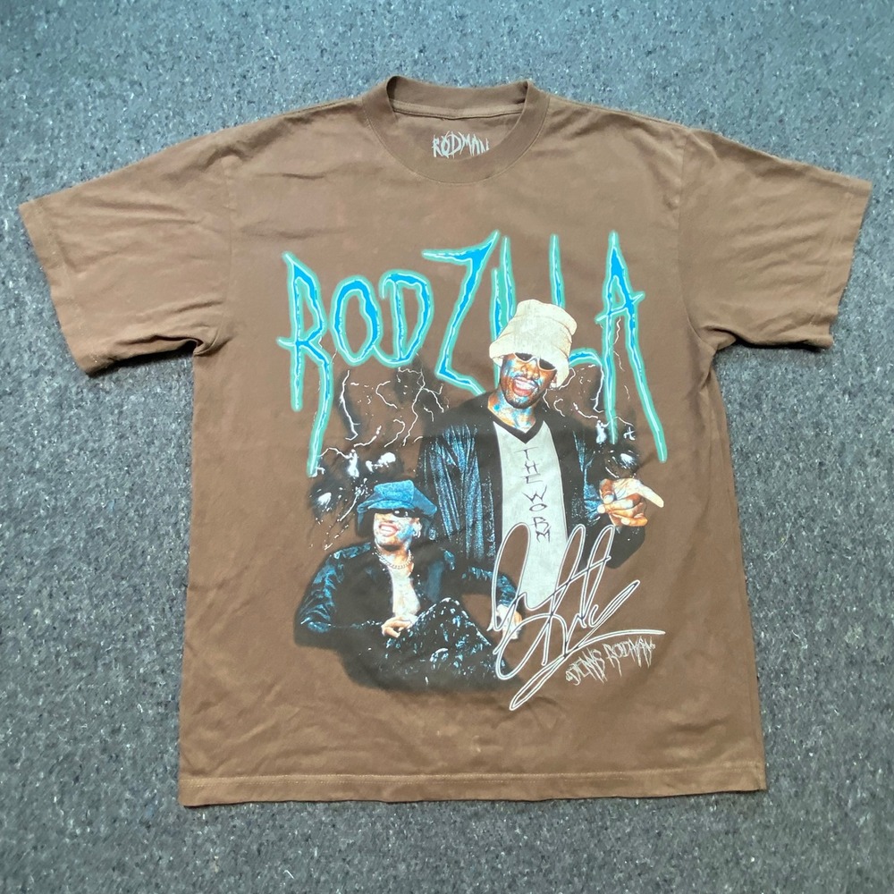 Rodman Apparel T Shirt Medium Mens Brown Rodzilla Graphic Dennis Rodman Cotton